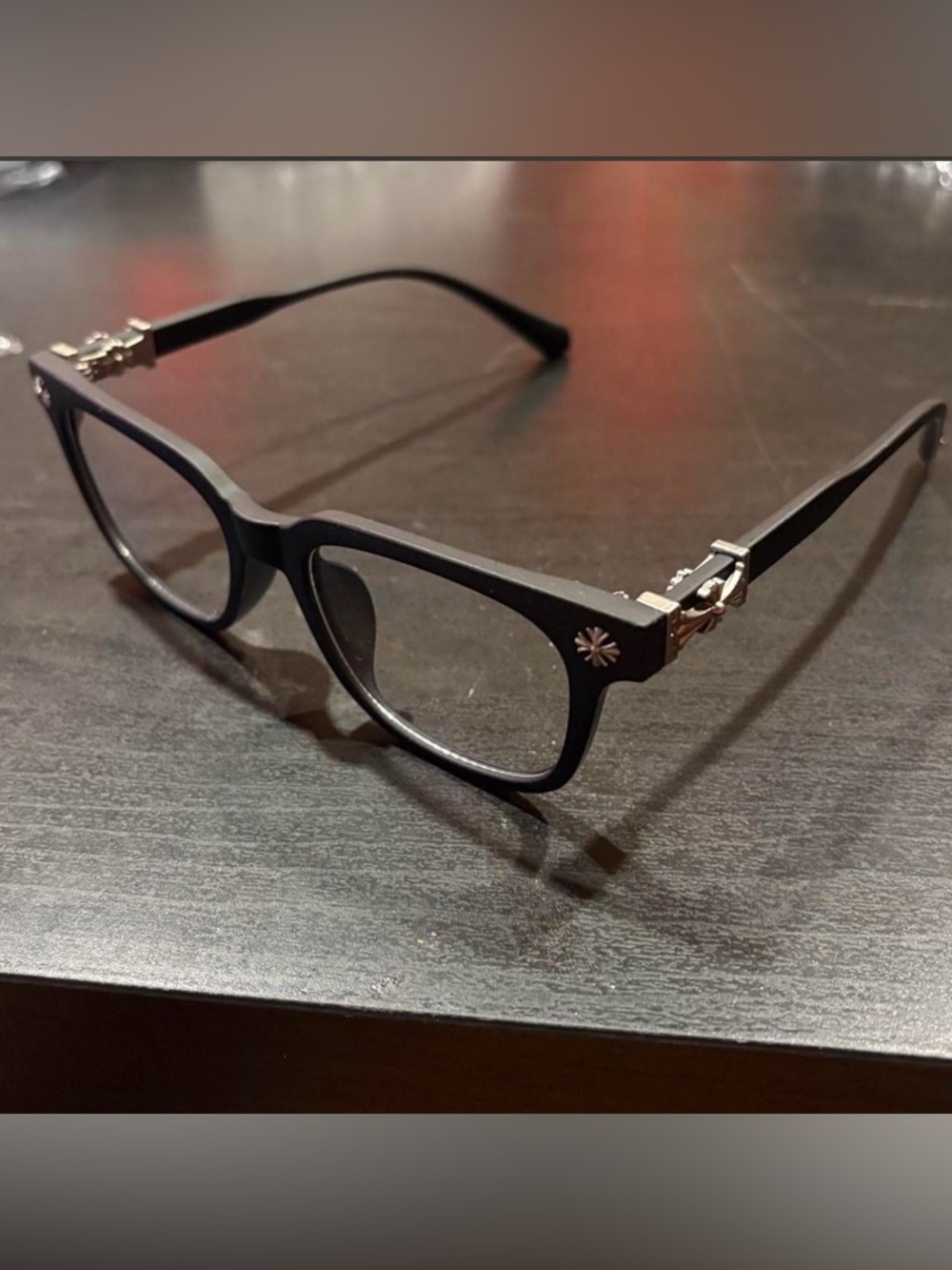 Chrome Style matte black Blue Light Glasses Hearts